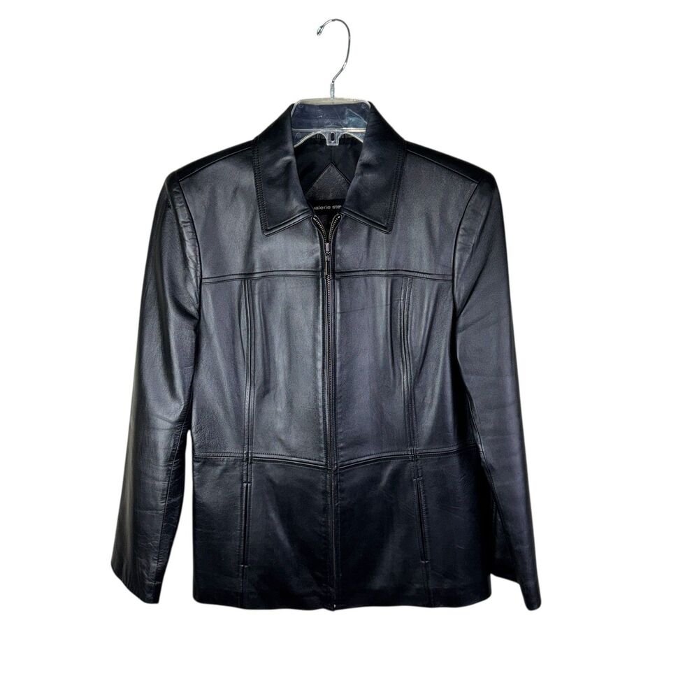 Valerie Stevens Women's Soft Black Leather Jacket blazer Medium Full‎ Zip
